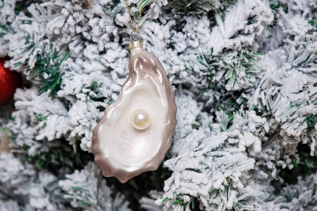 Set of 2 Hand Blown Glass Oyster Ornament for Christmas Tree