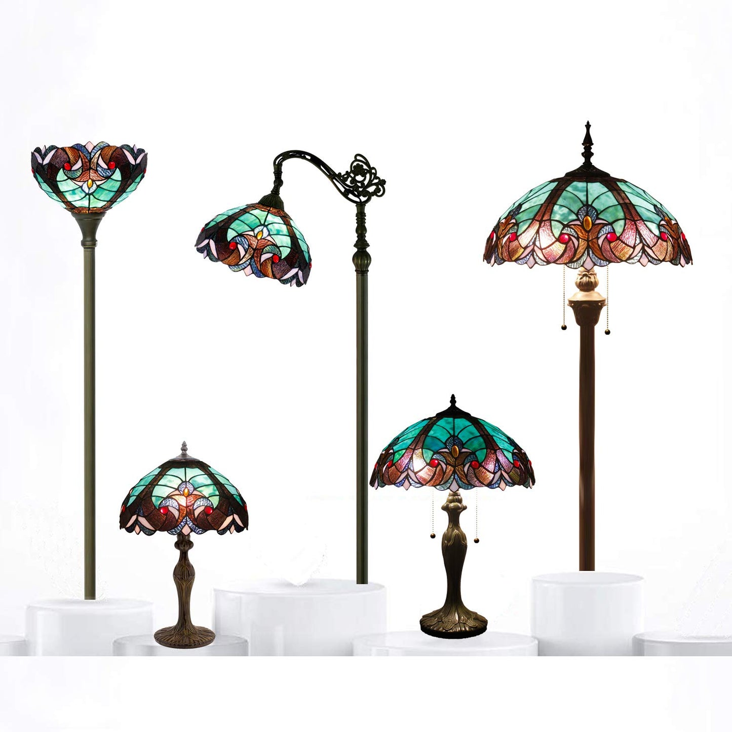 WERFACTORY Tiffany Style Lamp Green Liaison Stained Glass Table Lamp