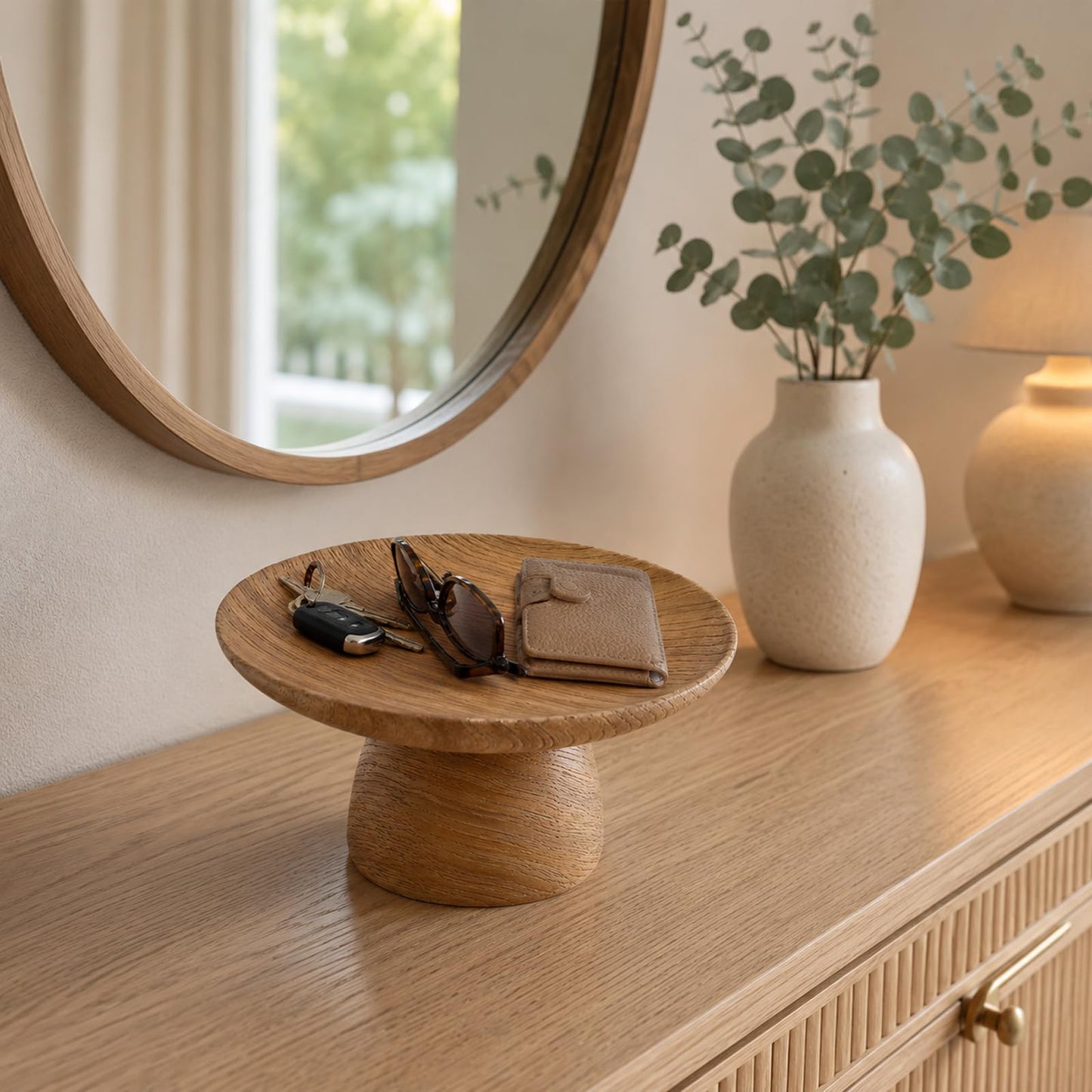 Braxio Faux Wood Decorative Bowl - Resin Pedestal Wood Grain Catchall Bowl for Entryway Keys, Coffee Table Decor, Living Room Centerpiece, Housewarming Gift 8.5 x 8.5 x 4.8 Inch