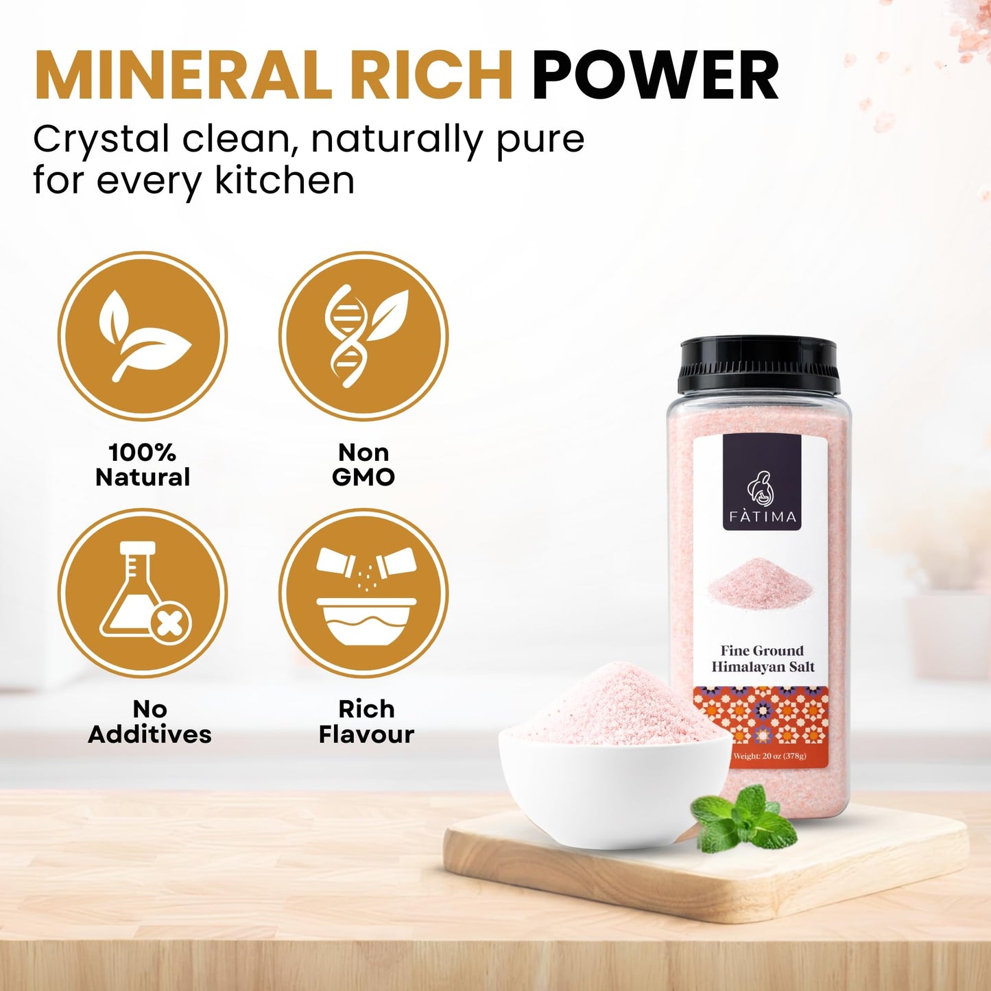 Fàtima Fine Ground Pink Himalayan Salt | 100% Pure & Mineral-Rich Himalayan Rock Salt for Grinder Refill | Natural, Unrefined & Non-GMO Fine Powder for Cooking, Seasoning, Baking & Table Use | 20 Oz