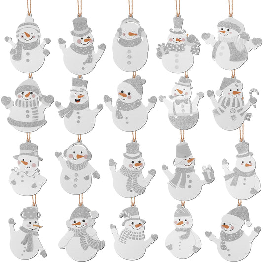 MorningRo 20 Pcs Winter Snowman Hanging Ornaments Metal Tree Ornaments Winter Snowman Hanging Decoration Rustic Farmhouse Tree Decorations for Holiday Celebrations