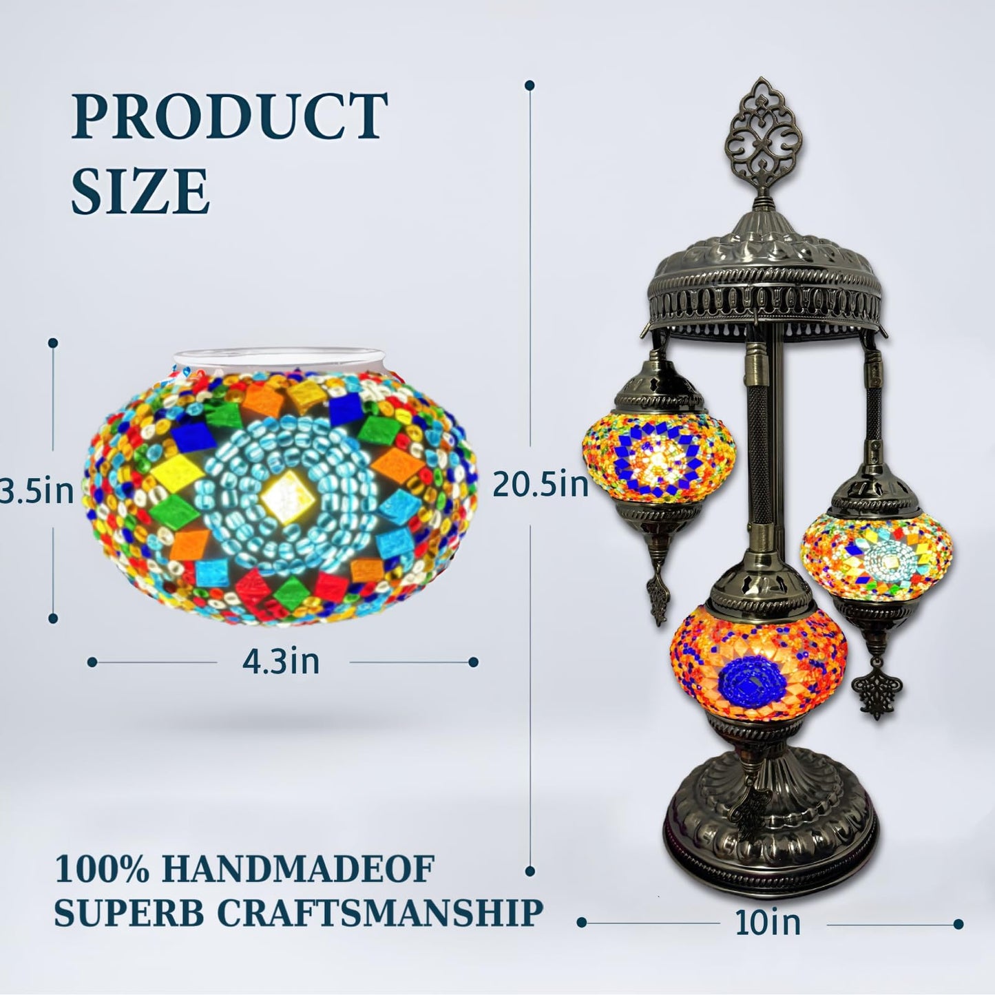 XUMAIDENG Turkish Moroccan Table Lamp Tiffany Style 3 Globes Mosaic Table Lamp Glass Bedside Lamps for Bedroom Living Room Handmade Stained Glass Lamp Vintage with Bronze Base Included LED Bulb