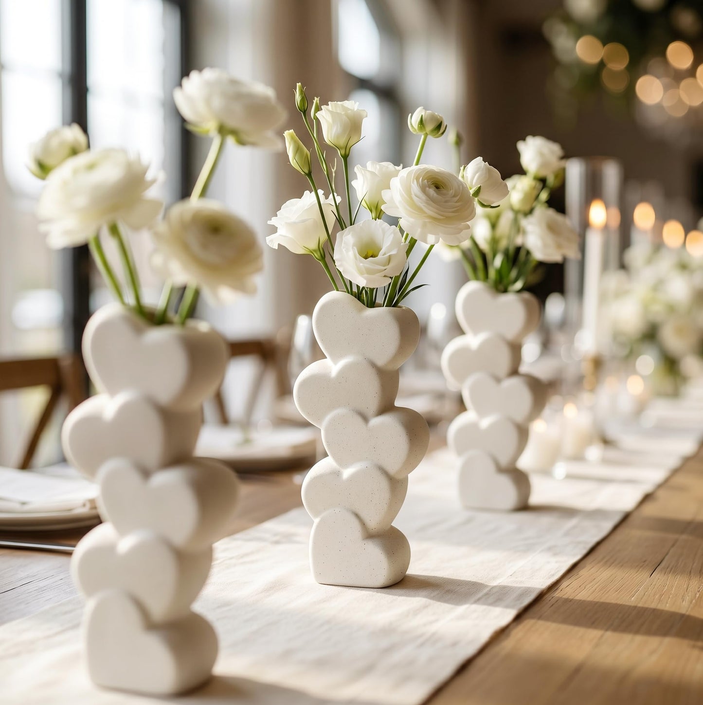 White Ceramic Flower Vases Table Decor Heart Shaped Vase Centerpiece