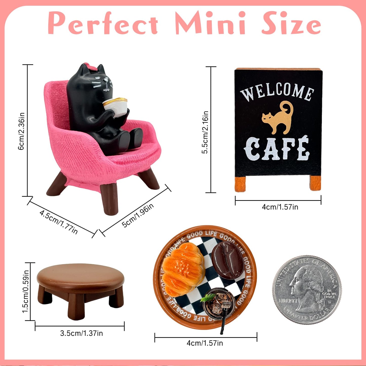 ChilArt 8pcs Resin Cat Office Decor,Cat Figures for Desk,Miniature Afternoon Tea Cat Figurines Set,Cute Coffee-Themed Desk Accessories,Cute Cats Gift for Cats Lovers
