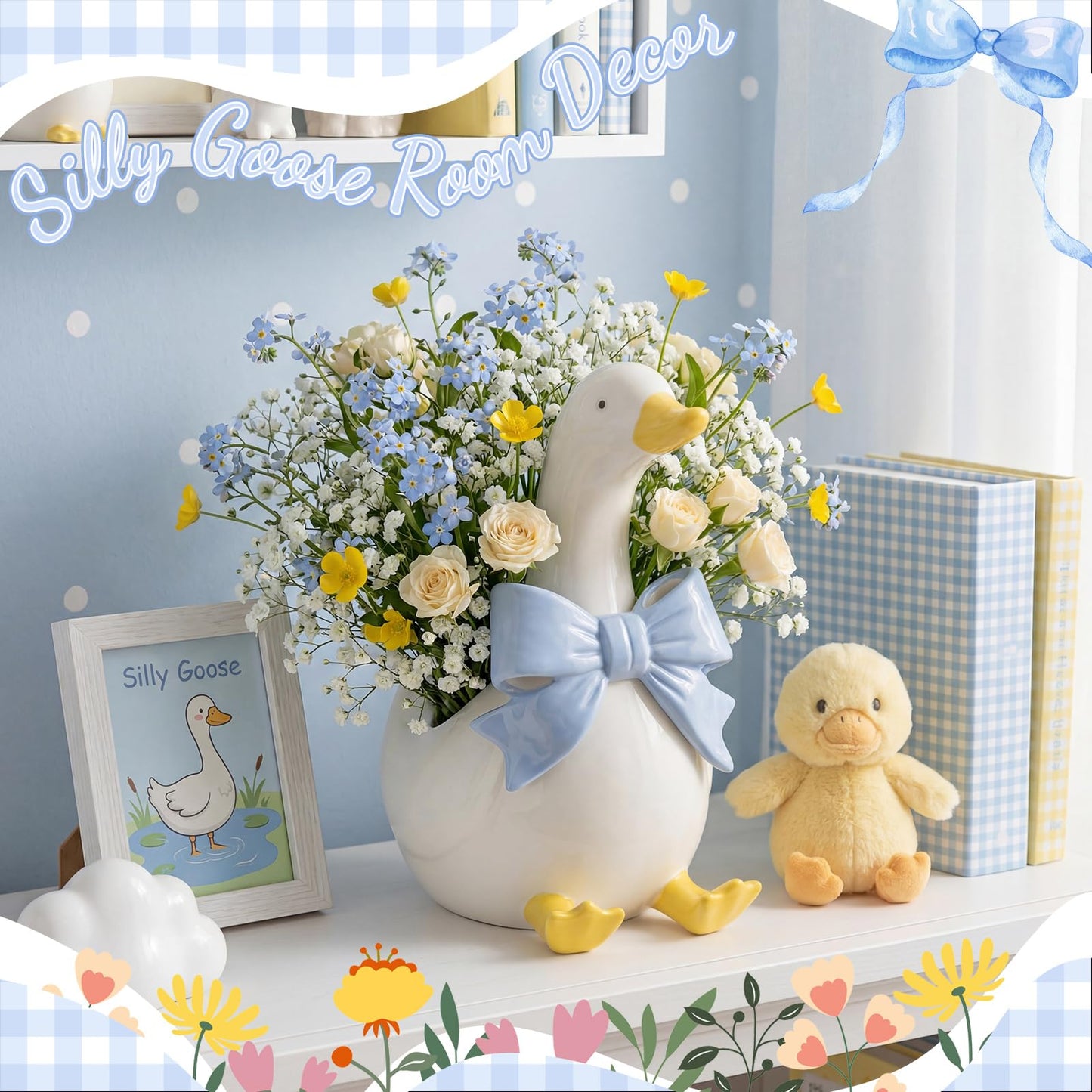 Yiyiring Silly Goose Vase Cute Ceramic Flower Vase for Silly Goose Birthday Party Table Decorative Home Nursery Aesthetic Decor(Blue)
