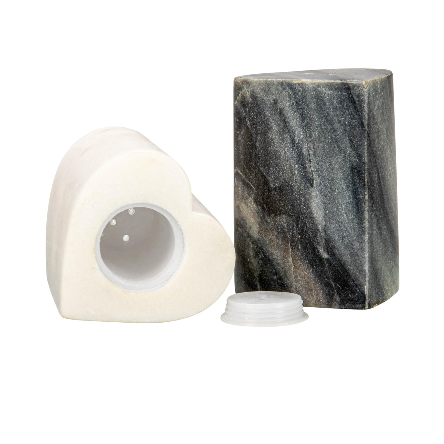 Heart-Shaped Marble Salt and Pepper Shakers, Set of 2, Grey and White