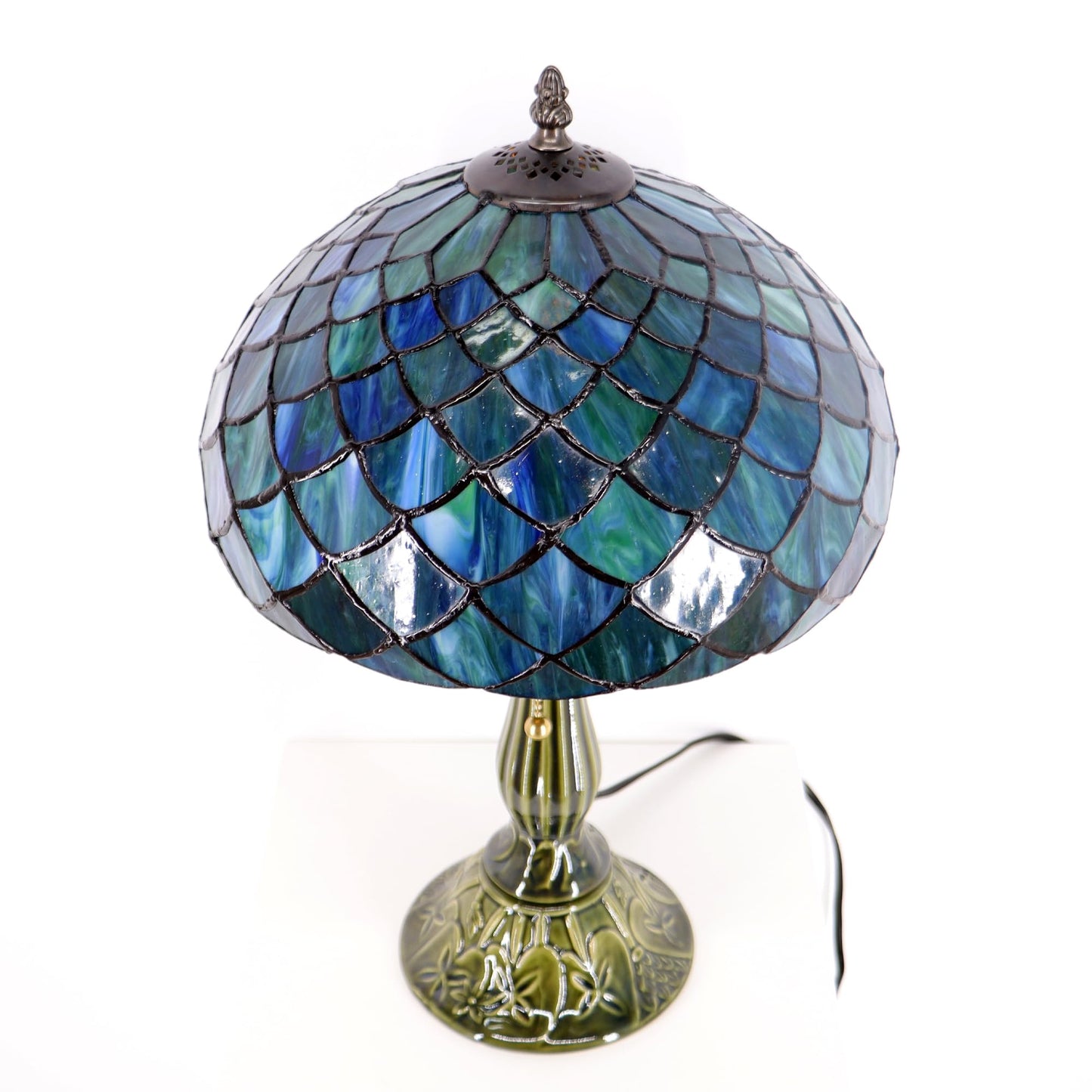 MQYXH Tiffany Style Stained Glass Table Lamp 18.5 Inch - Blue Fish Scales