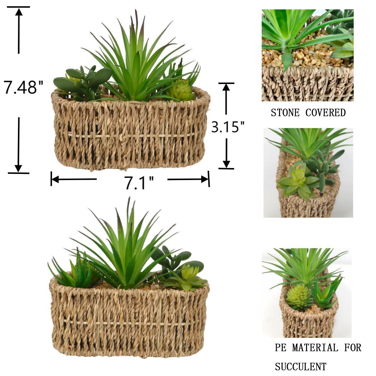 Kiko Artificial 18CM Multi Succulents in Woven BASKSET Fake Table Plant Greenery Potted Plants for Office,Gymnasium Room, Living Room, Dinner Room, Shopping mall,Artificial Plant for Indoors