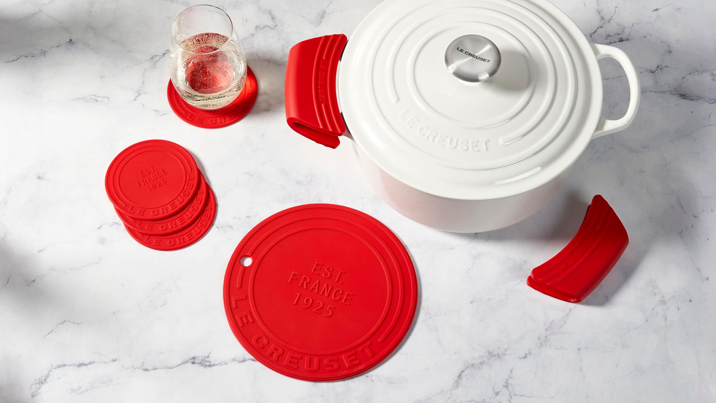 Le Creuset Silicone Set of 2 Handle Grips, 5" x 2 1/2" Each, Cerise