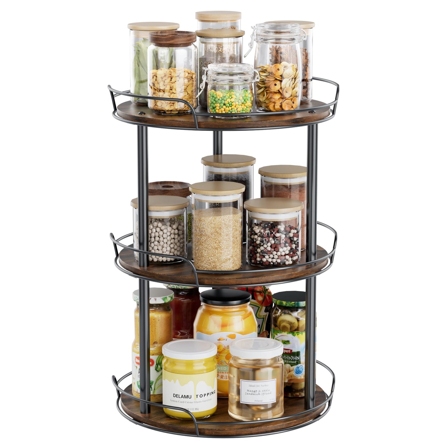 Pantasia 3-Tier Rotating Spice Rack, 12'' Lazy Susan Organizer for Cabinet, Wooden Spice Rack Organizer for Table Top, Kitchen Countertop, Pantry, Bathroom, Vanity, Home Decor