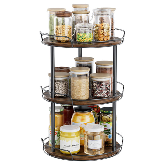 Pantasia 3-Tier Rotating Spice Rack, 12'' Lazy Susan Organizer for Cabinet, Wooden Spice Rack Organizer for Table Top, Kitchen Countertop, Pantry, Bathroom, Vanity, Home Decor