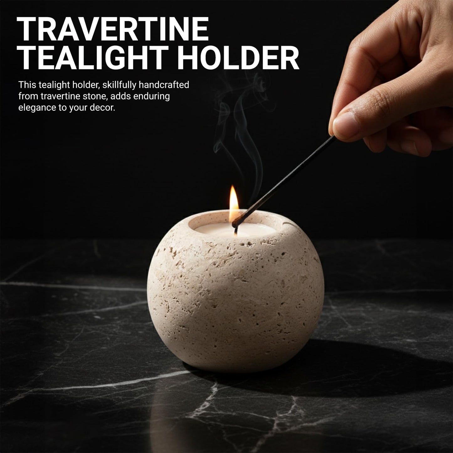 UrbanFocal 3" Marble Tealight Candle Holder Travertine Decorative Votive for Elegant Centerpiece Table Aesthetic Mini Holders for Tabletop