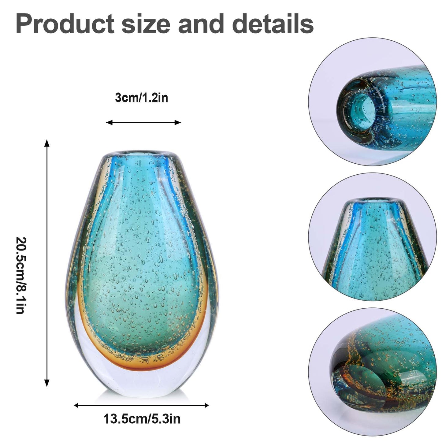 Decorative Glass Flower Vases Blown Vase for Home Decor Living Room Dining Room Shelf Mantel Tabletop Centerpiece Modern Art Deco Style Unique (Green)