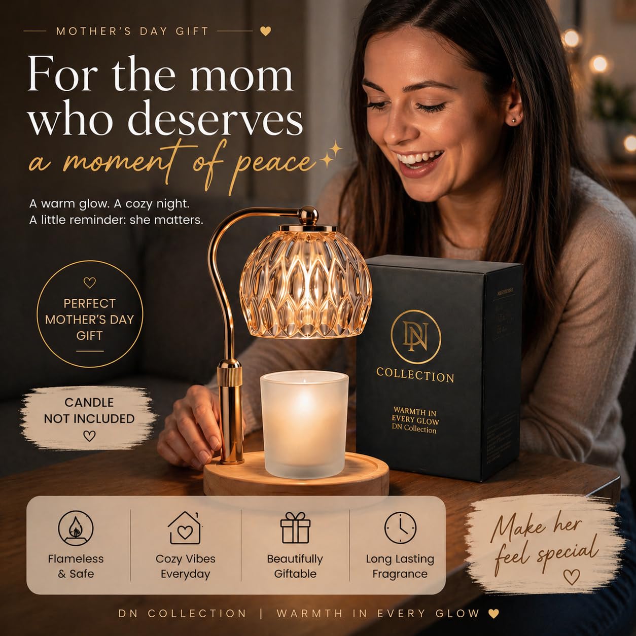 Crystal Candle Warmer Lamp with Timer and Dimmer, Adjustable Height Electric Candle Warmer for Jar Candles, Flameless Wax Melt Warmer, Glass Candle Warmer Lamp – DN Collection