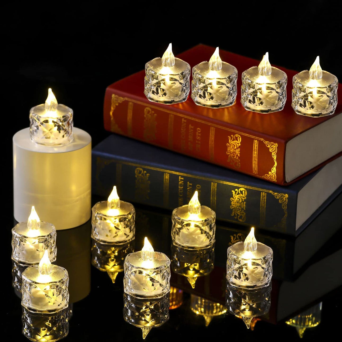Gouccpu 12pack LED Crystal Candle Light Table Centrepiece Flameless Candles Transparent Small Tea Wax Birthday Proposal INS Desktop Decoration Create Atmosphere Smokeless Candles Tea Lights