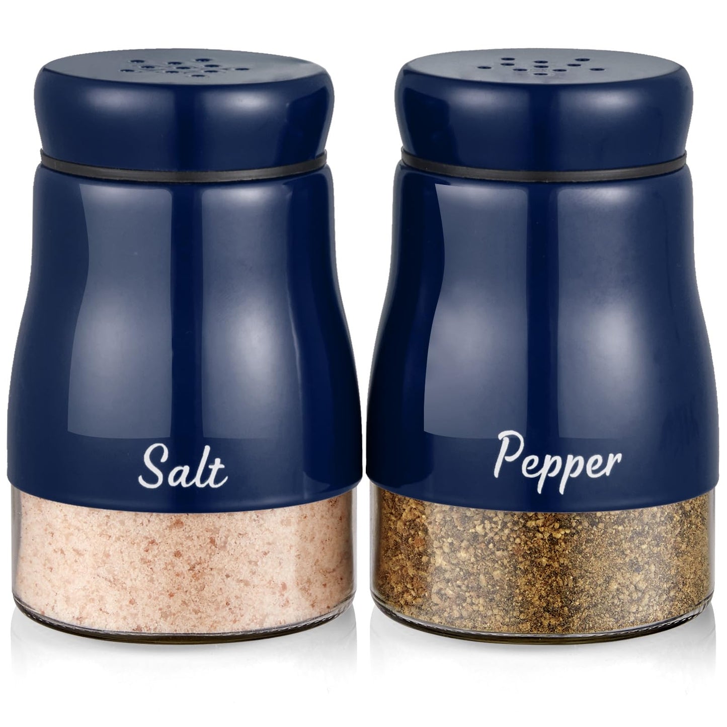 Navy Blue Salt and Pepper Shakers Set, Bivvclaz 5 Ounce Salt and Pepper Dispenser with Glass Bottom, Cute Salt and Pepper Shakers for Blue Kitchen Decor and Accessories