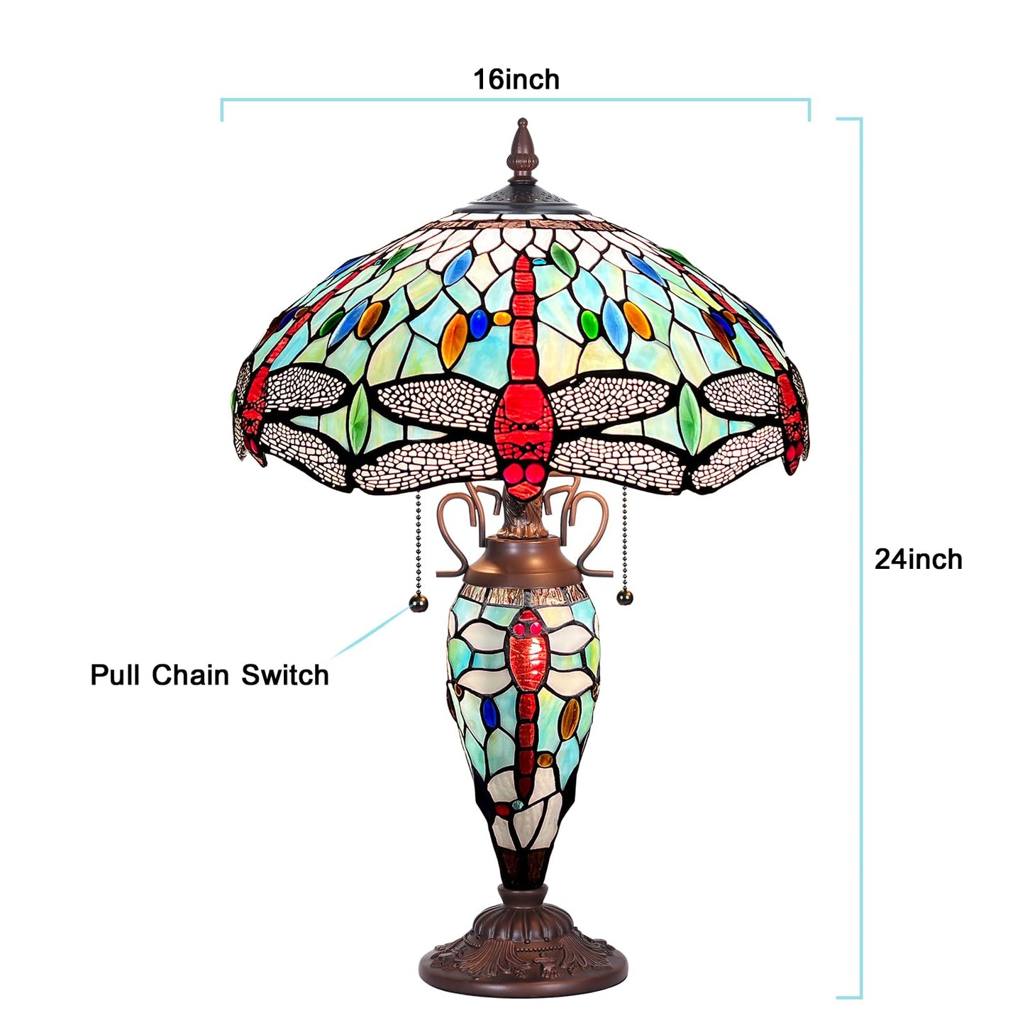 Capulina Tiffany Lamp Fine Sky Dragonfly Stained Glass Table Lamp 3-Light
