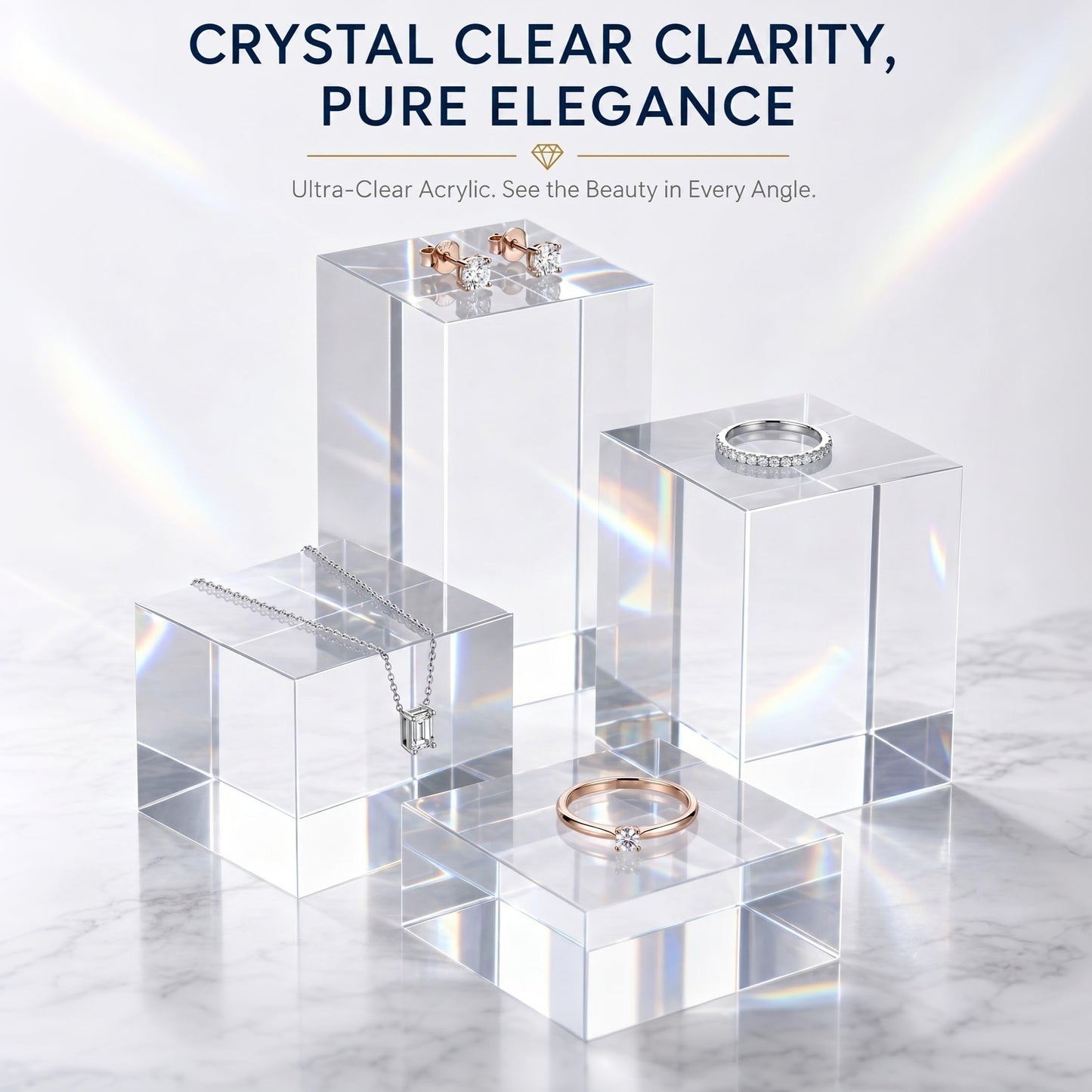 Funzhan 4 Pcs Acrylic Square Display Blocks,4 Size Clear Polished Acrylic Cube Risers,Acrylic Base Stand for Photography Props ,Jewelry, Cosmetics, Crafts & Boutique Showcases
