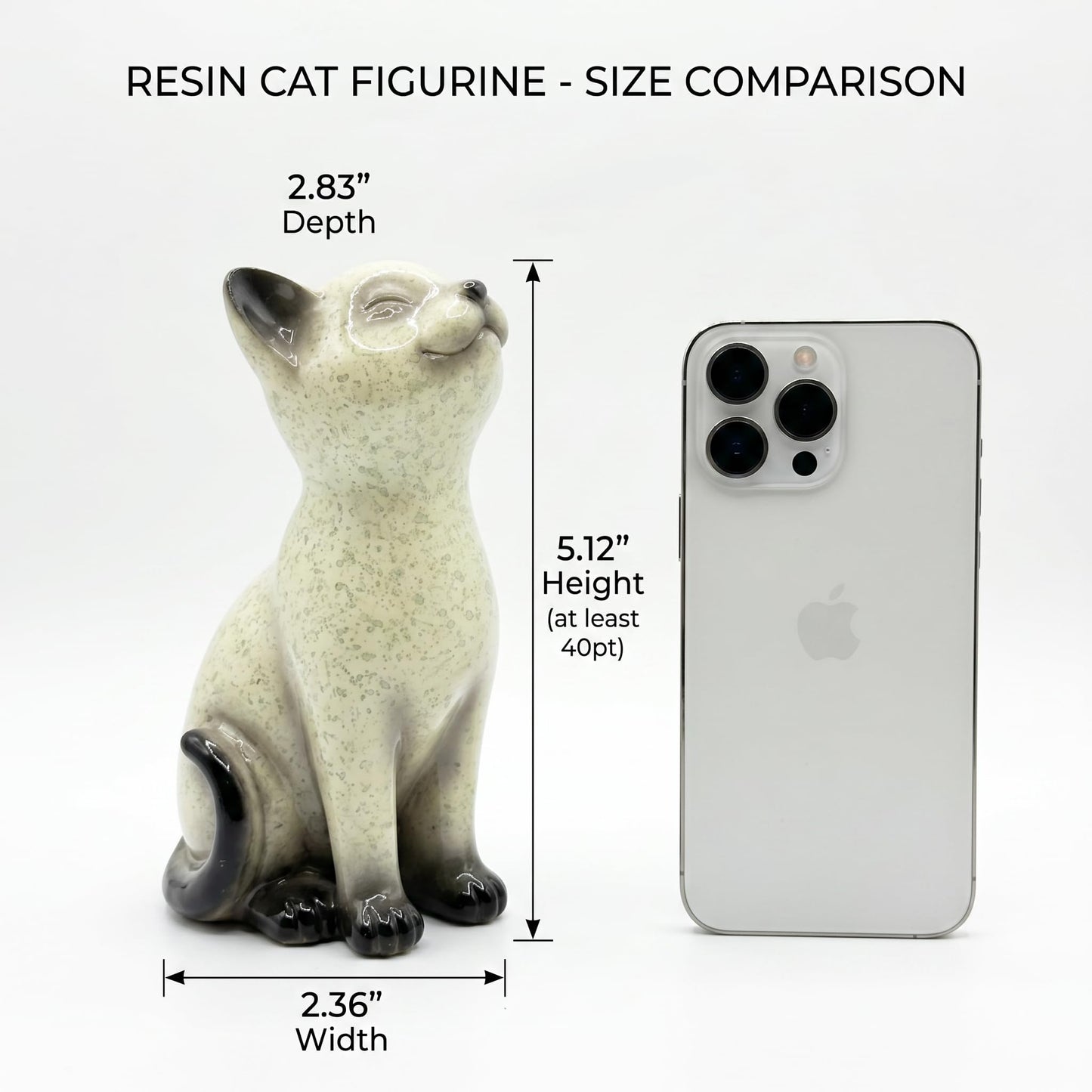 Speckled Resin Cat Figurine, Glossy Sitting Cat Statue, Cream and Black Decorative Cat Sculpture for Bookshelf, Desk, Shelf, Tabletop, Living Room, Office, Bedroom Decor, Gift for Cat Lovers (Cat)
