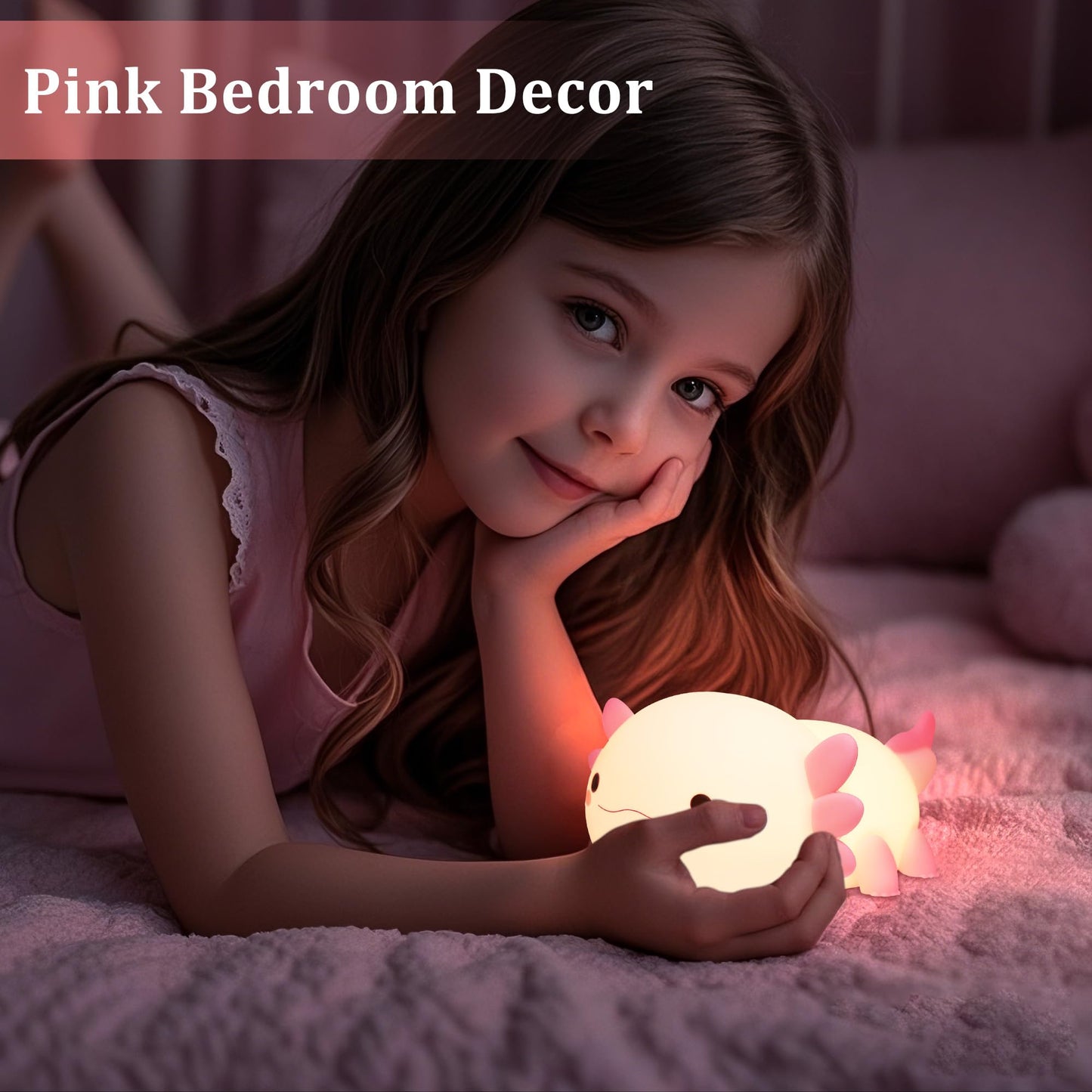 Axolotl Night Light, Squishy Axolotl Gifts, Cute Animal Nursery Lamp with Dimmer & Timer & Rechargeable for Room Decor, Pink Gifts for Birthday Xmas for Girlfriend, New Mother, Women