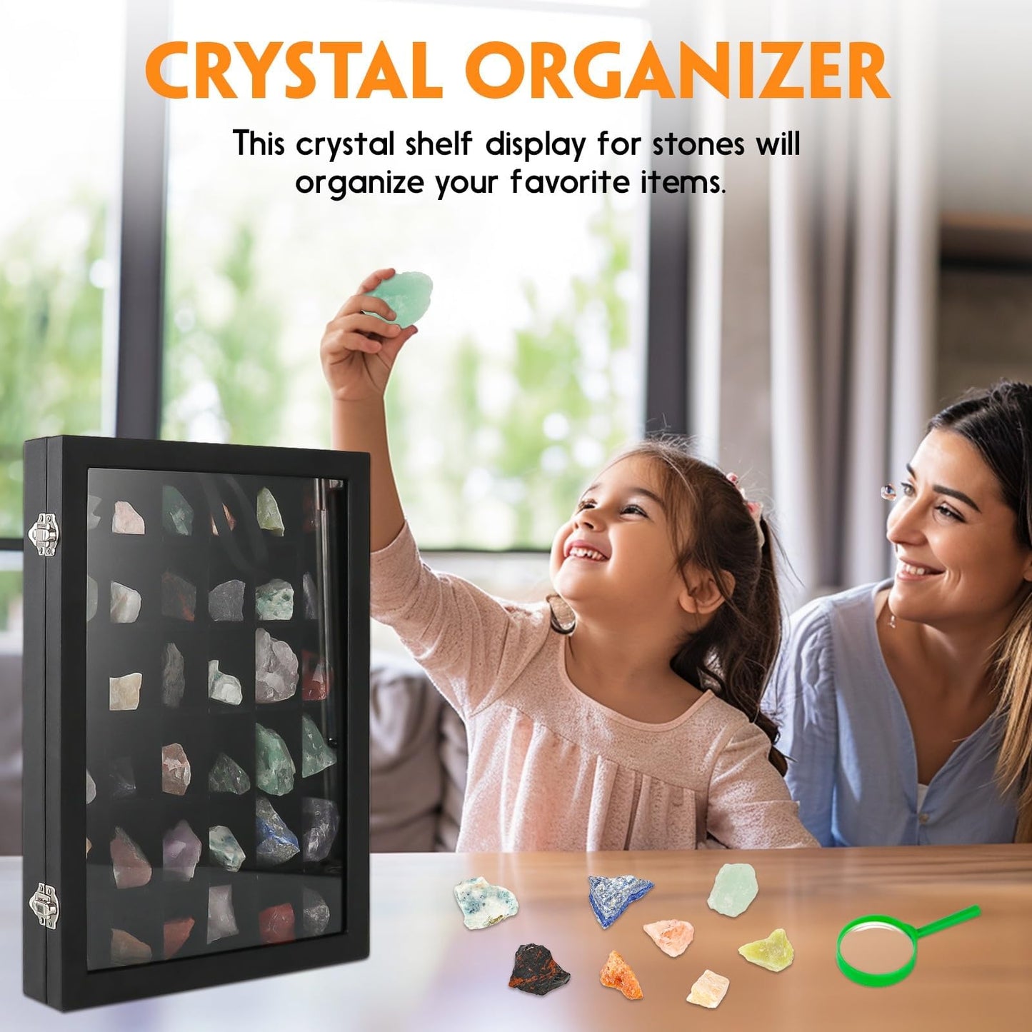 BTYCityMao Rock Collections Box for Kids - PU Leather Rock Display Case with 36 Grid - Storage & Display Shelf for Collectibles