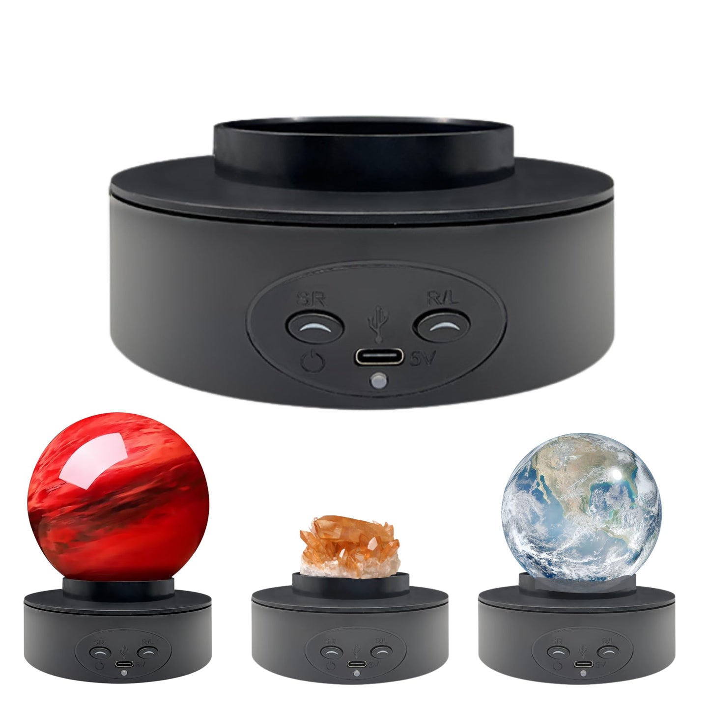 JAYEGT Bowl-Shape Motorized Rotating Display Stand ,5.2 inch/ 11Lbs Load , 360 Degree Electric Rotating Turntable for Photography Products, Especially Suitable for Balls, Gemstones, Crystals -Black