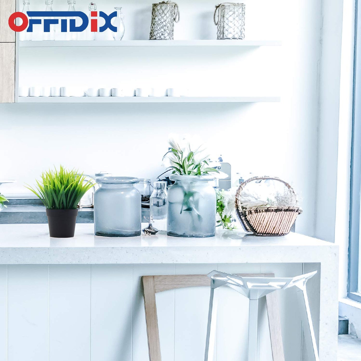 OFFIDIX Artificial Potted Plant,Fake Plant for Office Desktop, Faux Plant Wheat Grass with Black Plastic Pots for Home Bathroom Decoration Indoor 1pc