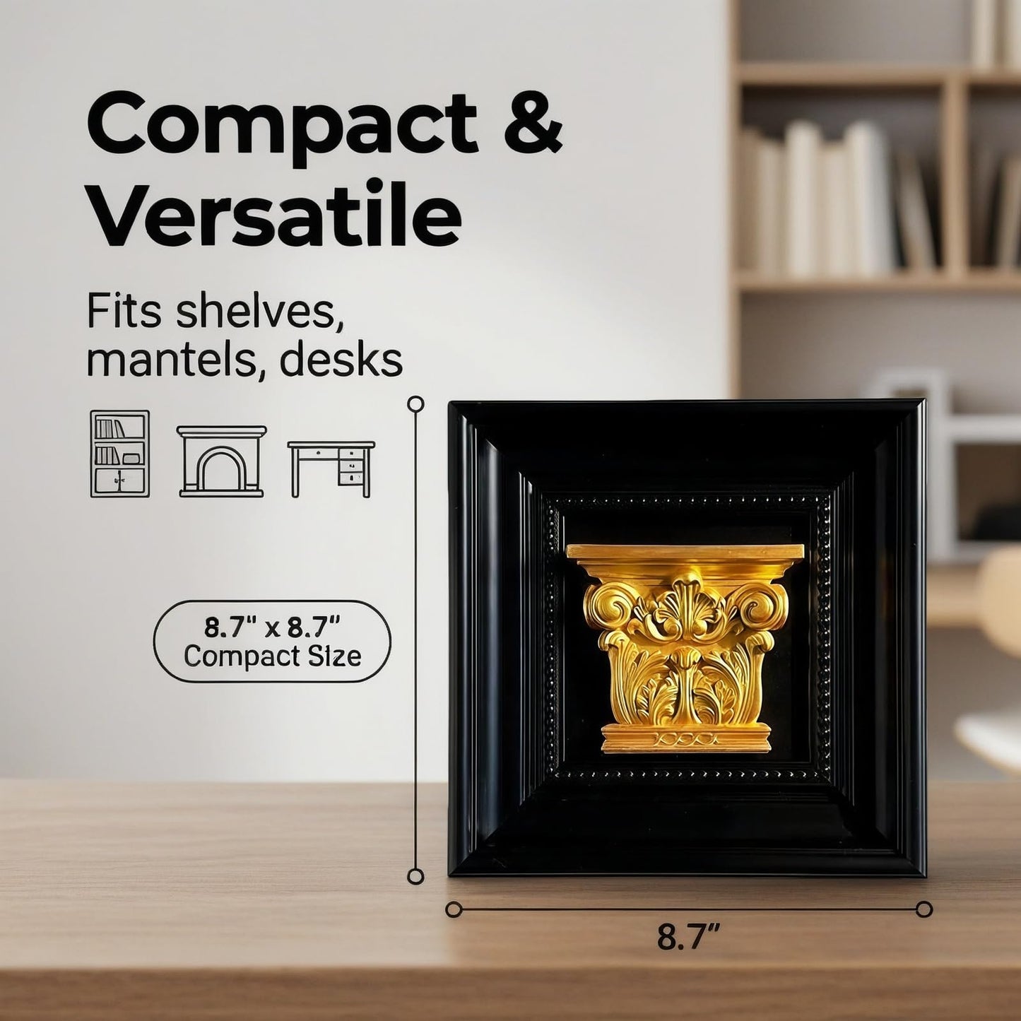 Honsol 3D Relief Roman Wall Art Sculpture With Frame, Hanging Sculpture For Living Room, Bedroom, Office, Home Decor (Golden)