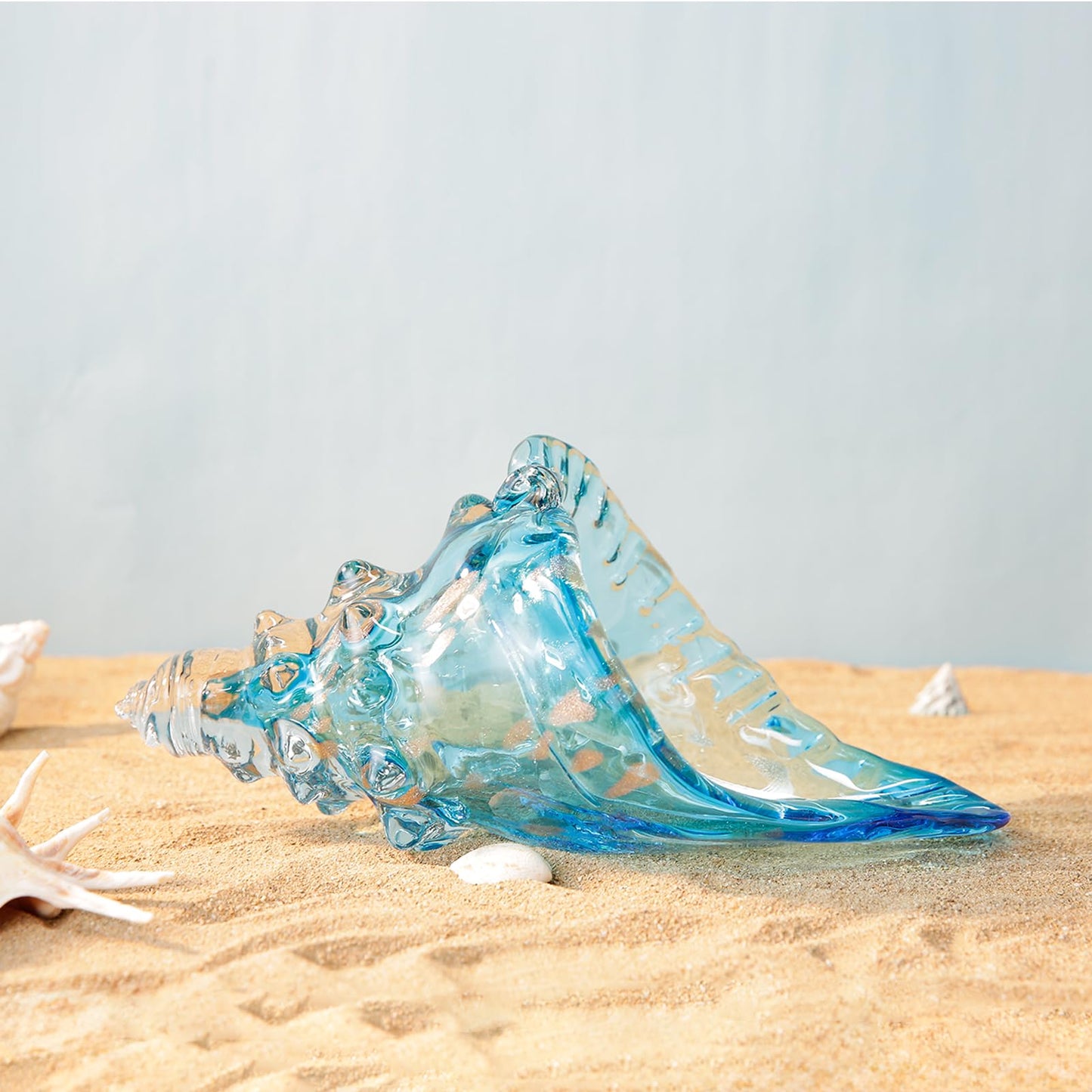 ORRFIDDY Hand Glass Conch Statue, Clear Glass Conch Decoration for Coastal Home Decor, Beach-Themed Tabletop Sculpture
