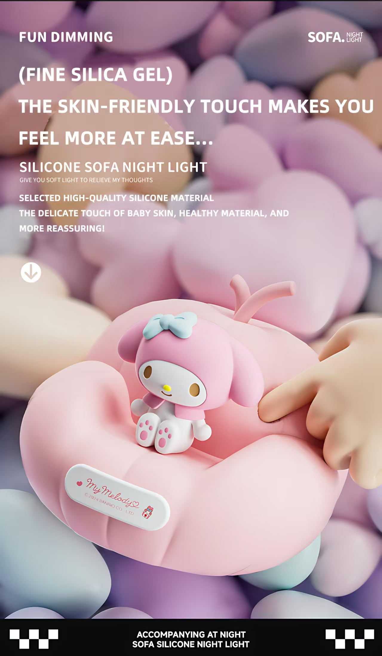 leuaxmy Cute Melody Night Light, Cartoon dimmable sili Cone Children's Night Light, Long Battery Life, Rechargeable Melody Light, Toddler Night Light, Gift for Boys and Girls (Pink Melted)