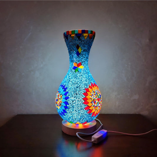 wpdash Turkish Mosaic Table Lamp Moroccan Style Colorful Handmade Glass Vase USB Power Tiffany Mosaic Table Night Light for Bedroom Living Room Decor Colorful（5.11in*11in）