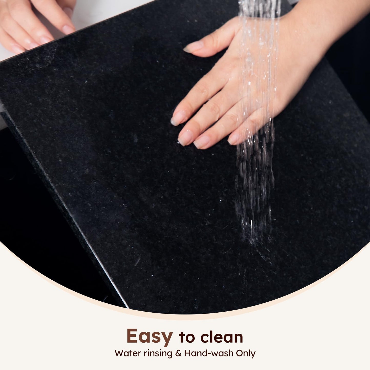 Diflart Natural Stone Cutting Board for Kitchen, 16x16 Inch, Black, Granite Slab Pastry Board Large with Non-Slip Feet for Backing, Cheese, Chocolate, Pack of 1 Piece