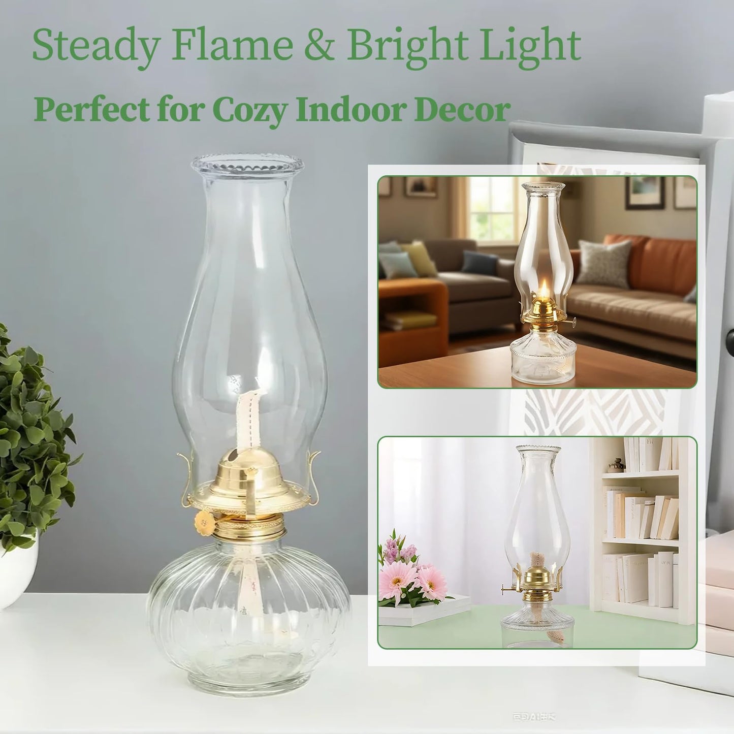 Oil Lamp Chimney Replacement – Clear Hurricane Lamp Glass Shade (Wave Style) for Kerosene Lamps – 3 Inch Base（1 Pack）