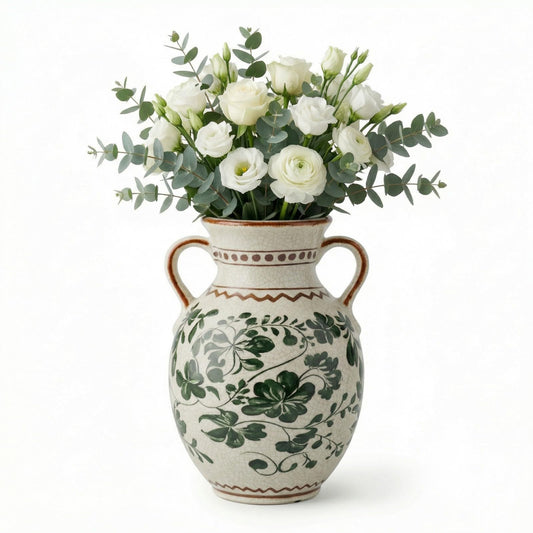 EFISPSS Ceramic Vintage Vase Decorative Spring Decor Chinese Crackle Floral Handle for Dining Room Living Room Green