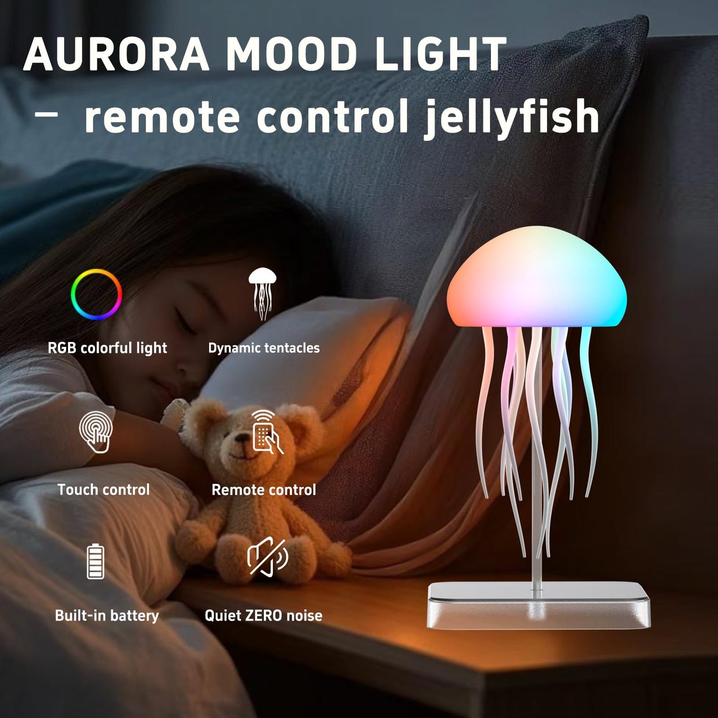 Camdii Jellyfish Lamp with Touch Sensor and Remote Control, Rechargeable Eye Friendly RGB Gradient Jellyfish Night Light as Desk Lamp, Table Lamp, Bedside Lamp or Christmas Gifts
