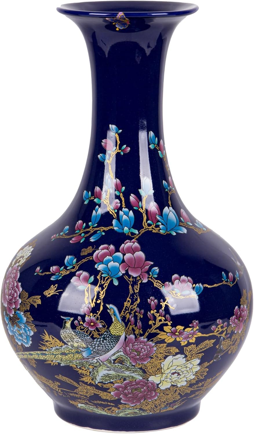 SILINE 14” Large Gorgeous Porcelain Vase,Jingdezhen Art Decor Big Vase,China Handmade Ceramic Flower Bottle -Blue