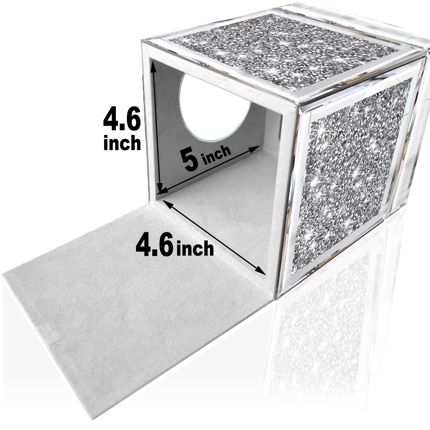 Wocred Square Tissue Box Cover Upgrades with Storage Tray,Crystal Crushed Diamond Tissue Box, Luxury Tissue Holders for Either Tissues in a Bathroom or Napkins on a Table.(6.5”x5.5”x5.5”)