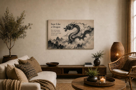 ICE ARMOR Large Mystic Dragon Cloud Wall Artwork 24x36 Inch Frameless Spiritual Canvas Wildlife Meditation Decor for Living Room Bedroom Asian Fantasy Zen Decor Ready to Hang