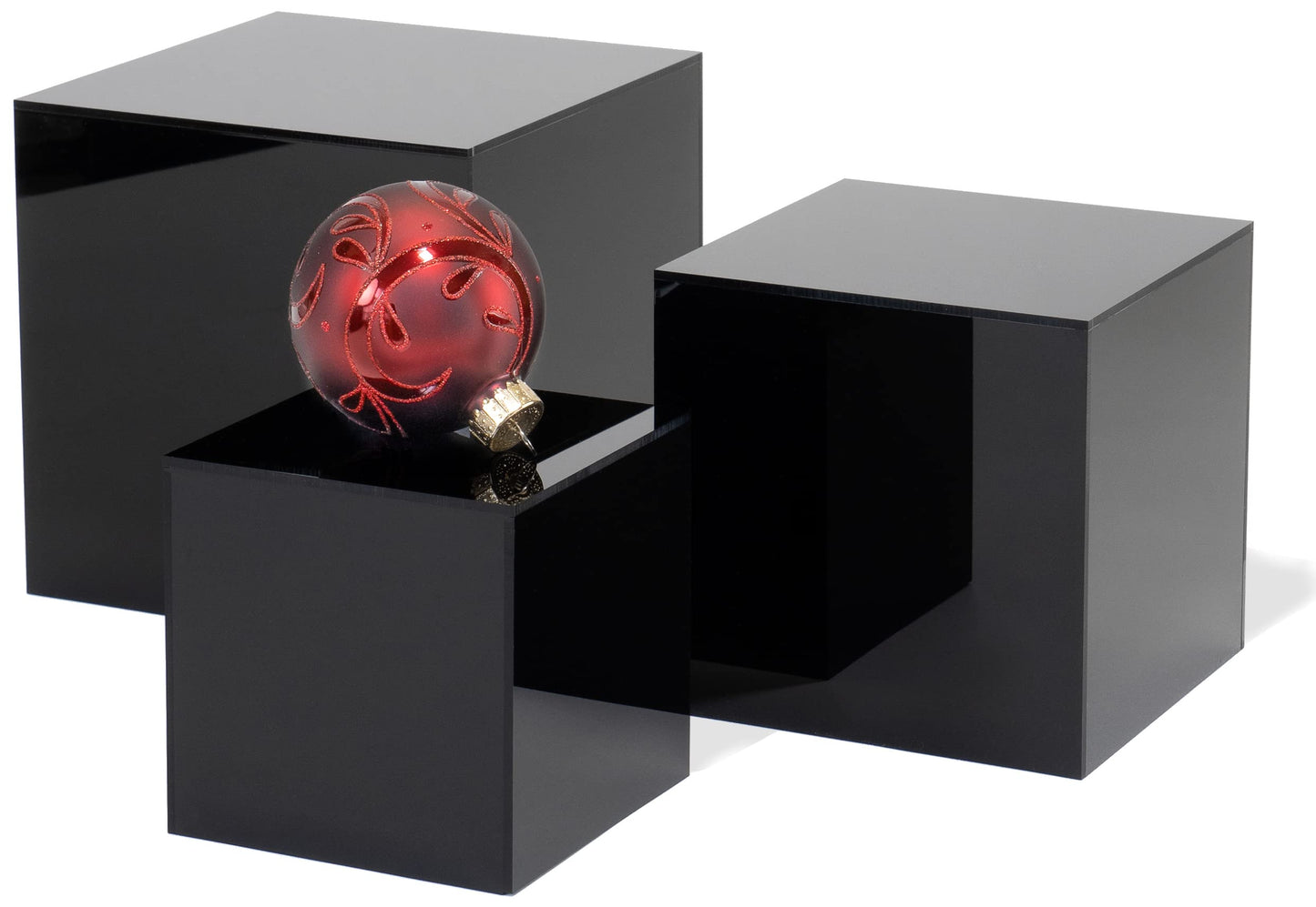 Red Co. Set of 3 Glossy Black Acrylic Cube Display Nesting Riser Stands with Hollow Bottoms - 2-Pack