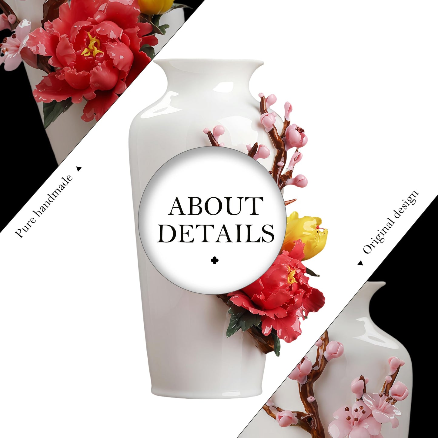 Top Ceramic Vase for Flowers - Table Decorative Cool Unique Flower Vase Decor, Feng Shui Gifts for Home, Chinese New Year Decoration, Chinese Decor & Gifts