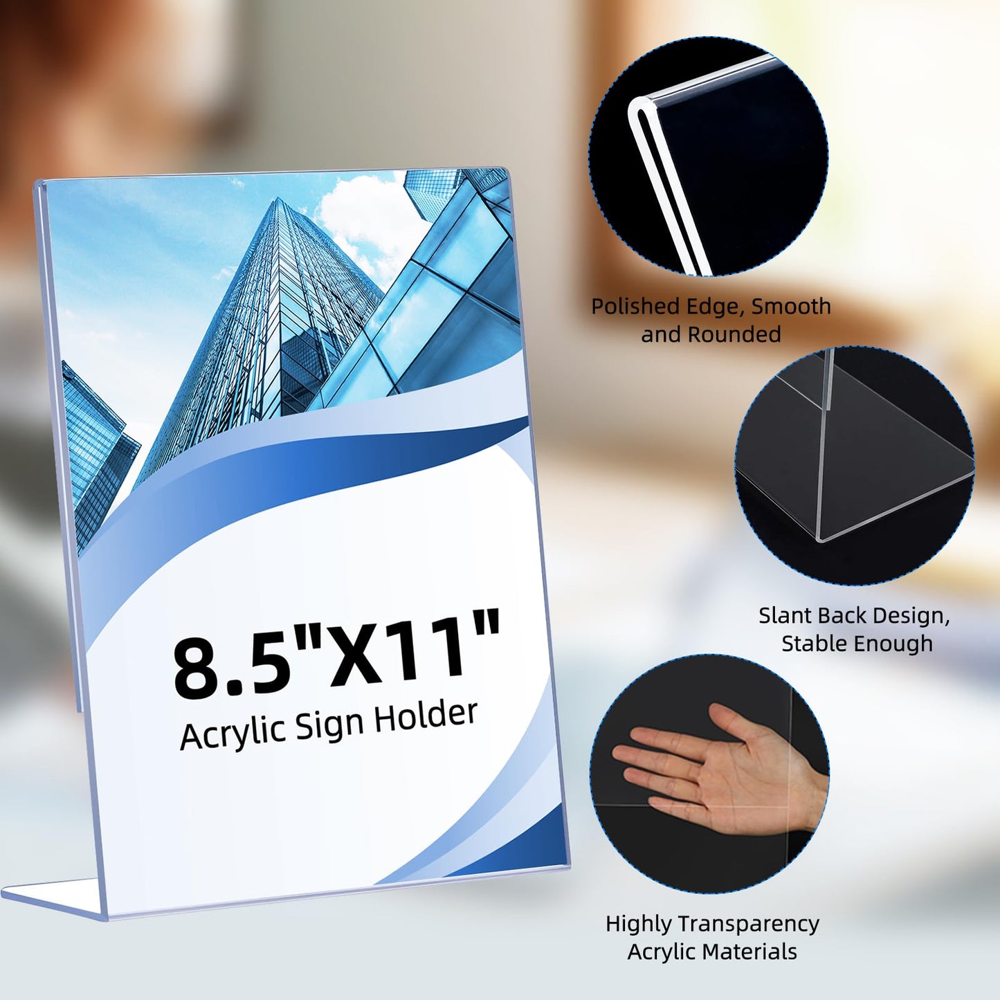 DECOHOBO 30 Pack Acrylic Sign Holder 8.5 x 11, Clear Plastic Display Stands for Tabletop, L-Shape Acrylic Stands for Flyers, Documents, Office, Restaurants, Vertical Sign Holder 8.5x11 for Desktop