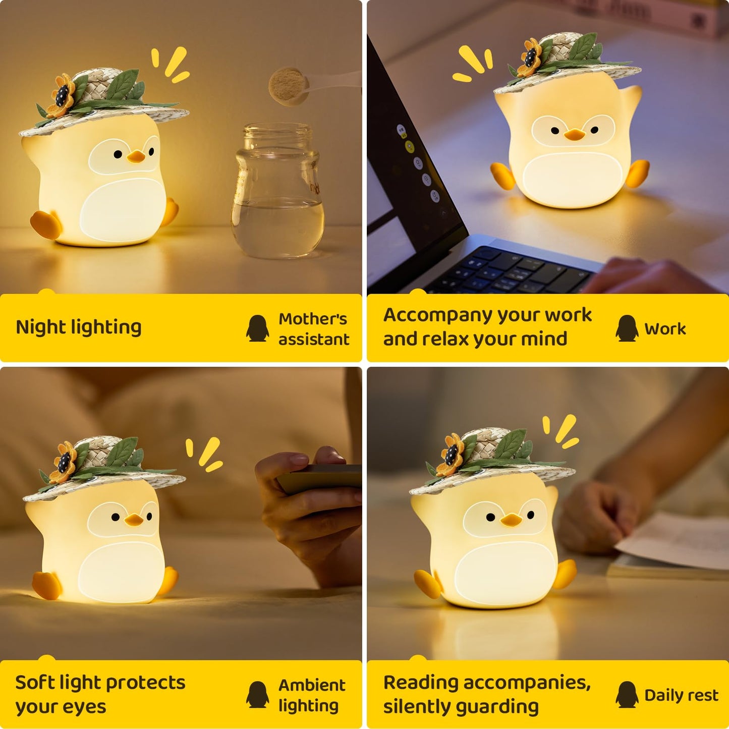 Gemmac Penguin Night Light for Kids, LED Squishy Silicone Animal Night Lamp, Cute Nursery Nightlight for Desk Decor RGB Ambient Lighting Rechargeable/Dimmable/Timer Toddler Lamp Baby Boys Girls Gift