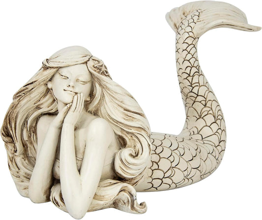 Decoronix Distressed Mermaid Figurine Statue – 10x7 Inches – Coastal Beach Decor for Bathroom, Shelf and Living Room – Vintage Laying Figurines Home Decor – Mermaid Core Gift and Art