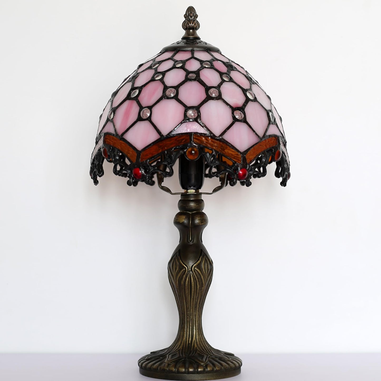 LUSTIX Small Tiffany Table Lamp Stained Glass Memory Lamp Pink Pearl Style