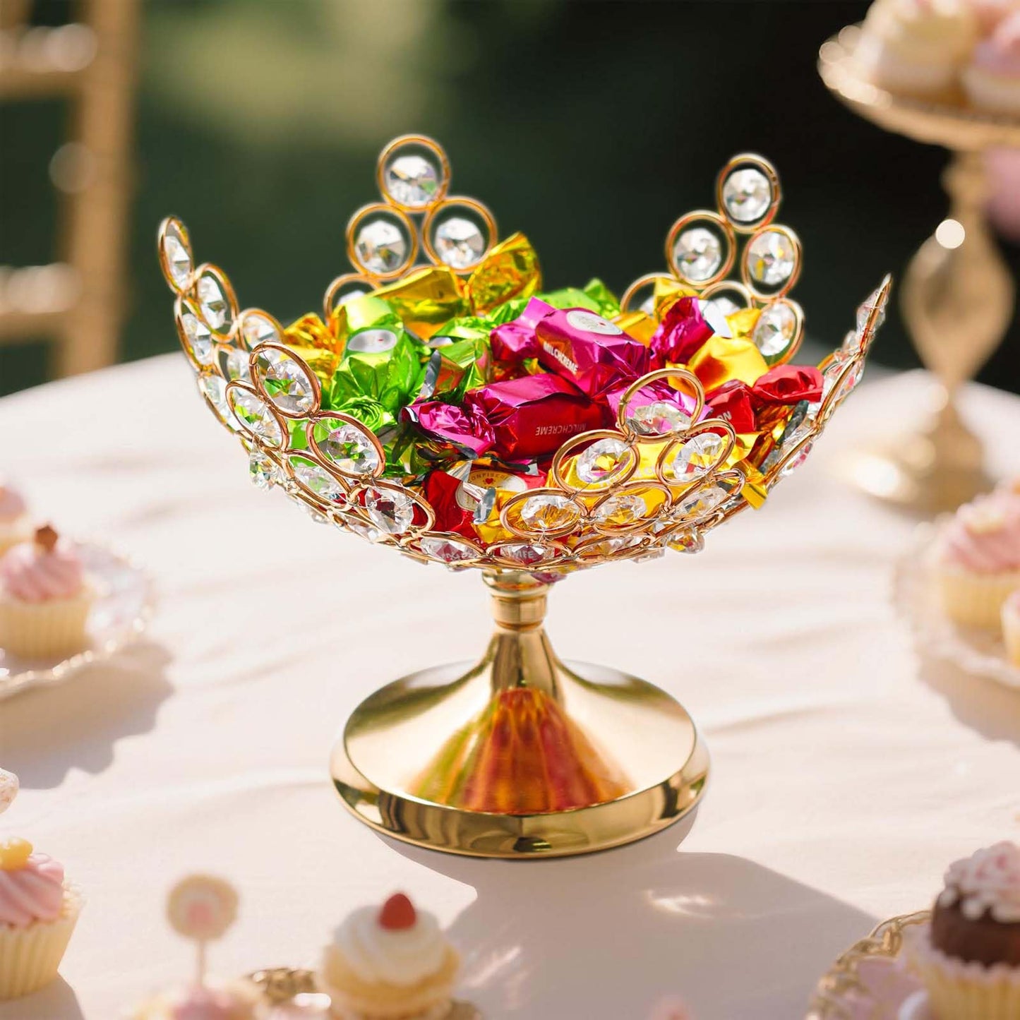 kolnlala 2Pcs Crystal Floral Candy Bowl/Decorative fruit plate - Elegant Metal Frame Centerpiece, Fruit Plate & Nut Tray for Home Decor, Holiday, Wedding, Party Table Decorations (2, Gold)