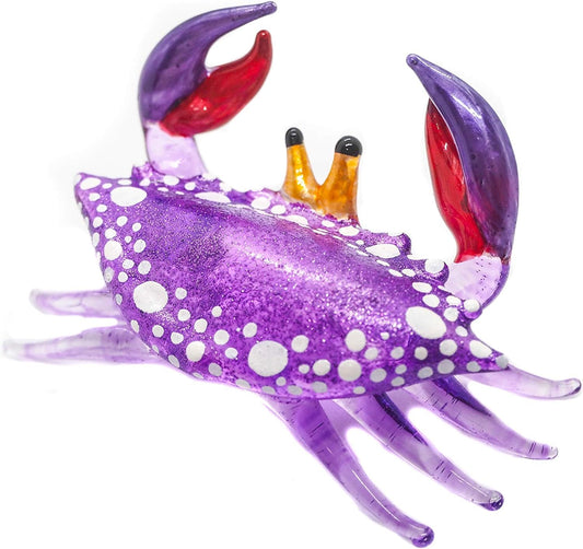 WitnyStore Tiny 2½" Long Sparkling Purple Crab Figurine - Miniature Hand Blown Painted Glass Crabs Crustacean Colorful Multicolor Crystal Sea Marine Animals Decorative Collectible Figurines Décor Gift