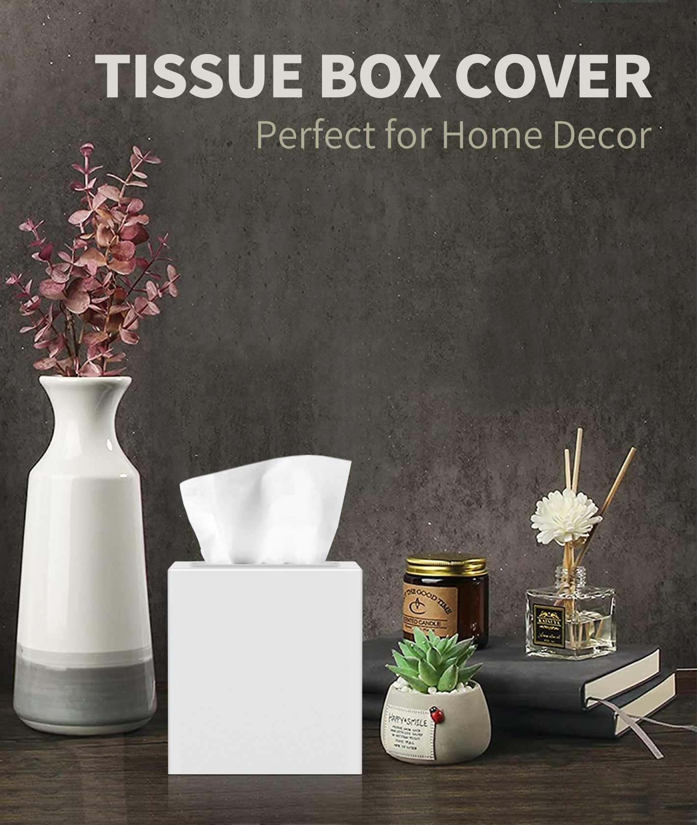 Livelab Metal Tissue Box Cover, Square Tissue Box Holder Modern Decor Facial Napkin Holder Tissue Box Dispenser for Bathroom Vanity Countertop, Living Room, Bedroom, Office | White