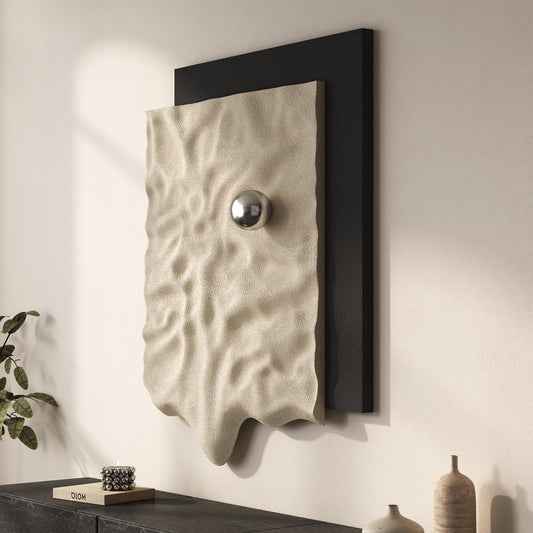 Troartos Large 3D Textured Abstract Wall Art Decor for Living Room, Vertical Modern Black and Beige Carved Artwork for Walls, Minimalist Wall Decor for Hallway, Dining Room, Office Home Decor