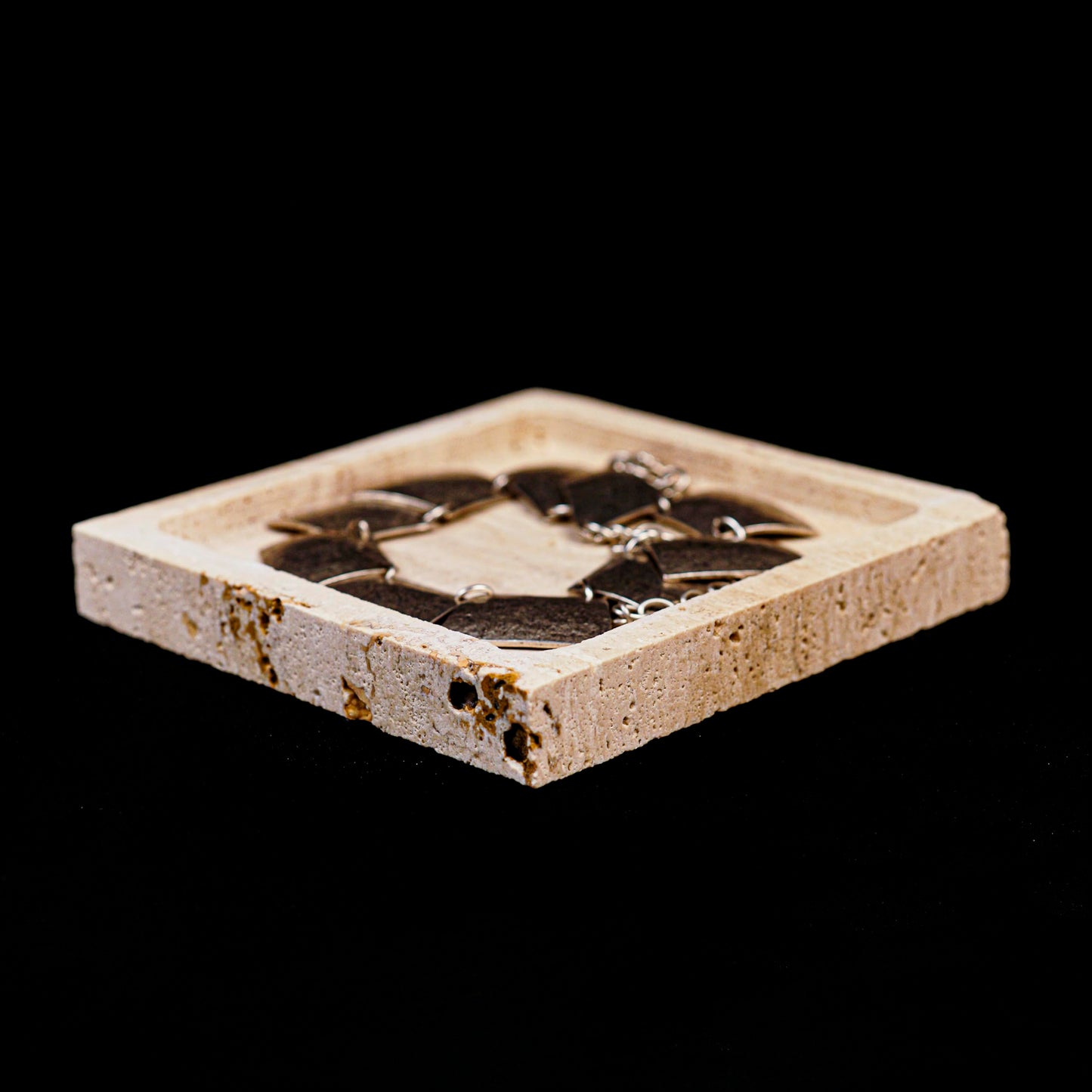 noadre Natural Travertine Marble Square Jewelry Tray, 4.9" – Decorative Stone Accessory Dish for Rings, Earrings, Necklaces, Perfume and Keys, Gift for Women (Travertine)
