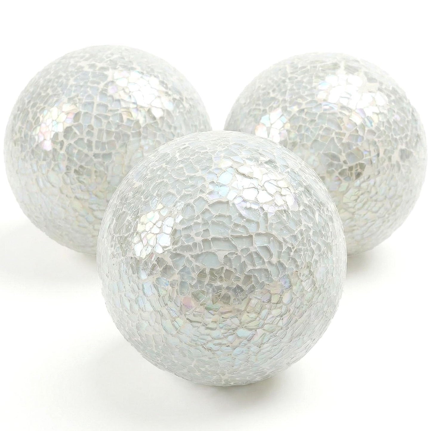 DomeStar 3PCS Decorative Balls for Bowls, 4 Inch White Orbs Glass Balls for Centerpiece Bowls Mosaic Sphere for Home Decoration Dining Table